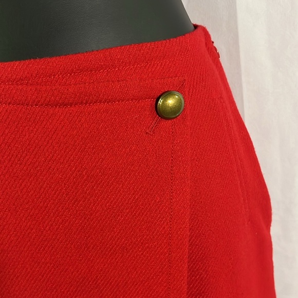 NWOT Talbots Red Twill Faux Wrap Wool Skirt - Picture 6 of 16